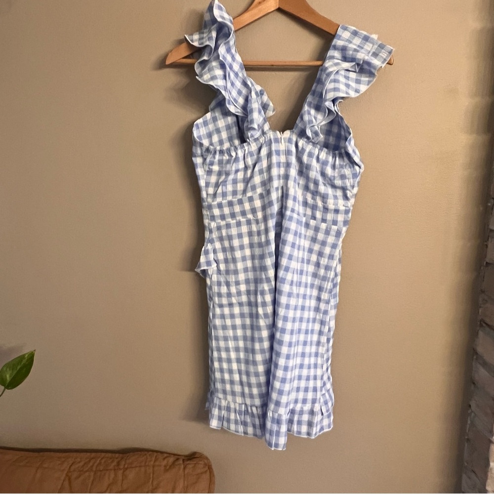 Petal & Pup Blue and White Gingham Tie-Front Mini Dress - Picture 3 of 8
